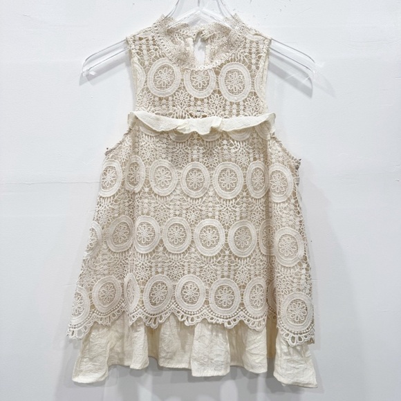 Entro Crochet Lace Sleeveless Layered Tank Top Cream Tan Small - Picture 1 of 6